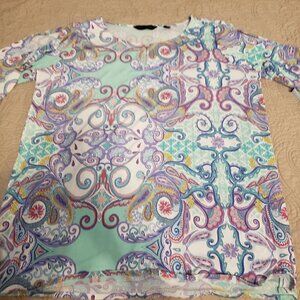 INVESTMENTS Paisley Peek-a-Boo sleeve top